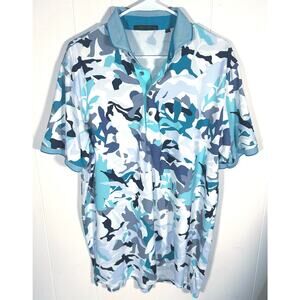 Greyson Golf Polo Mens Large Blue White Camo River Crest Country Club RCC Logo